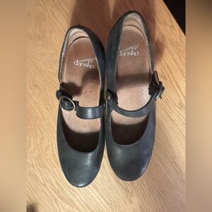 Dansko Black Leather Mary Jane Mules